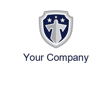 stars with sword in shield security logo