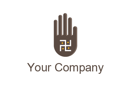 hand logo with the Swastika symbol