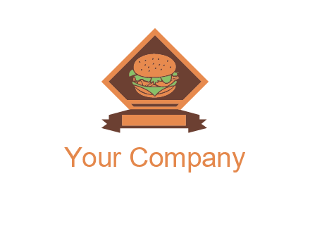 burger in rhombus with ribbon restaurant logo
