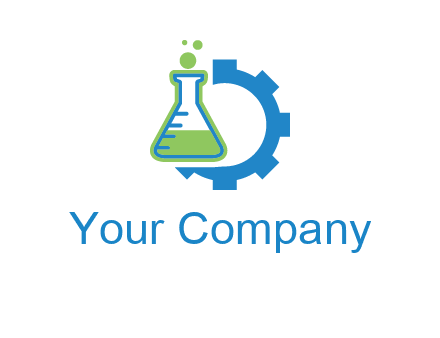 chemical flask and half gear engineering logo
