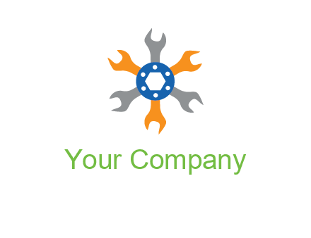 spanners crossing each other with nut in center engineering logo icon