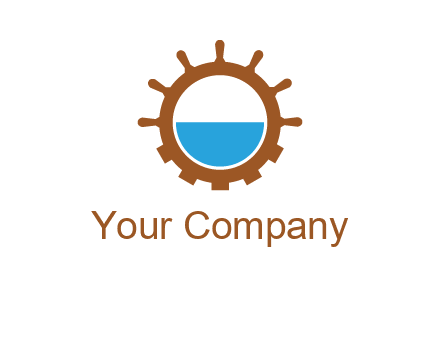 water in ship wheel and gear engineering logo icon