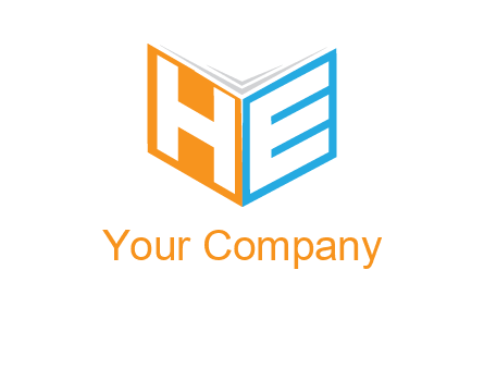 Letters h and e in front of book cover logo