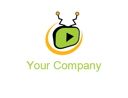 swoosh around television with antenna and play button entertainment logo