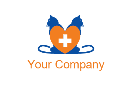 medical sign inside heart with two cats logo