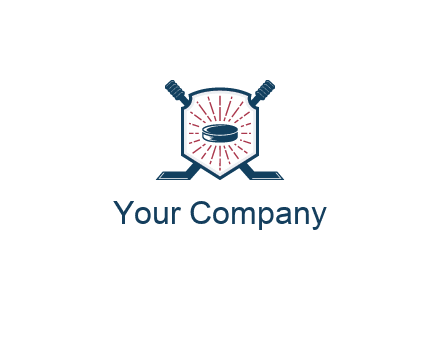 puck in centre of shield with hockey sticks logo