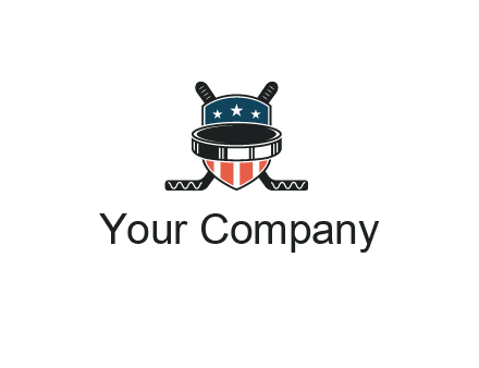 hockey stick behind shield with us flag logo