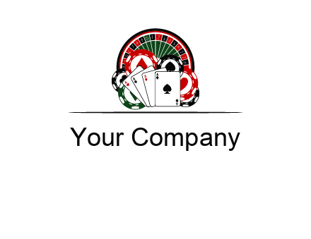 casino logo with poker chips, cards and Roulette