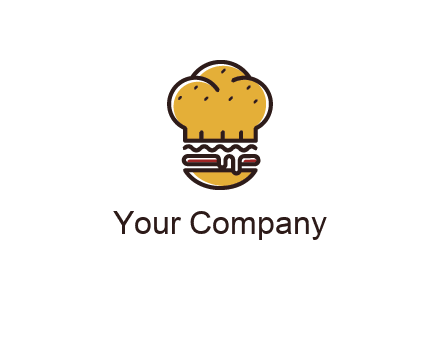 burger with a chef's hat upper bun food logo