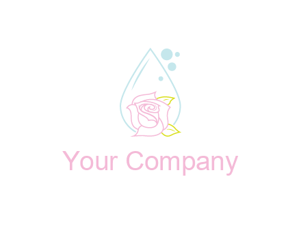 droplet behind a rose with bubbles for a spa or beauty salon logo