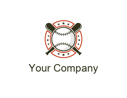 baseball overlapping crossed bats over a ring with stars