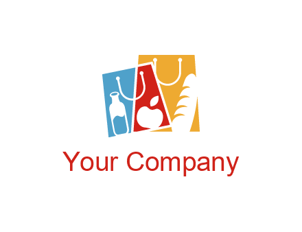 abstract shopping bags with groceries logo