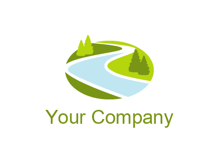 river flowing between trees and greenery for landscaping services logo