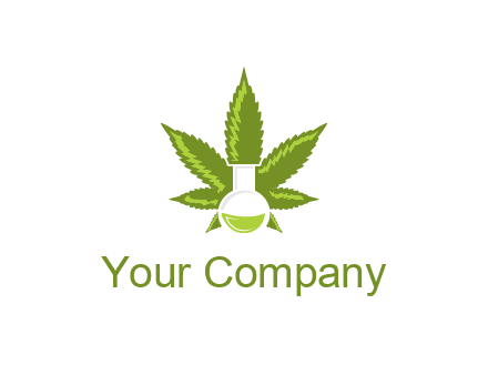 medical logo displaying laboratory flask with marijuana leaf