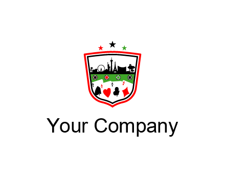 logo with aces in cards and outline of famous landmarks