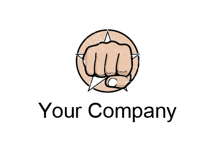 fist coming out of a star shaped rip in a circle logo