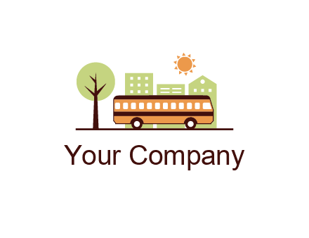 school bus driving through the city on a sunny day