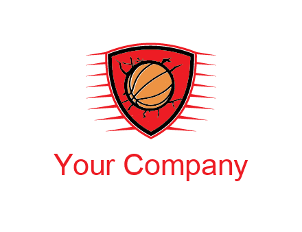 basketball in shield with cracks