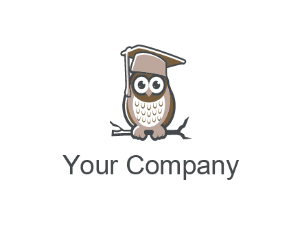 cute owl wearing scholar hat sitting on branch