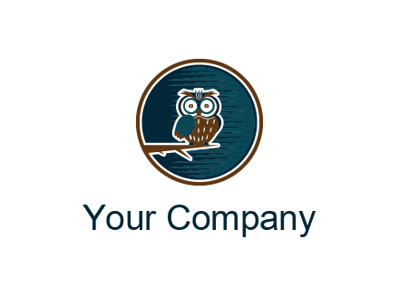 owl sitting on branch in circle