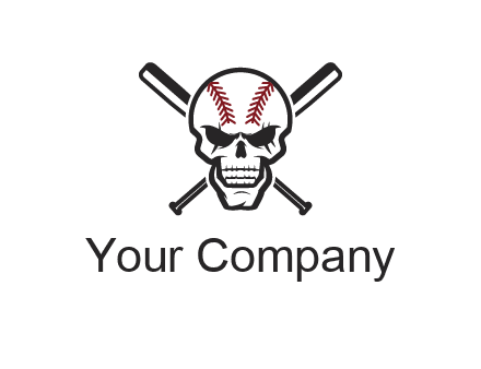 baseball bats behind skull with baseball pattern