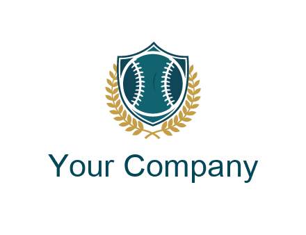 baseball in shield with leaves