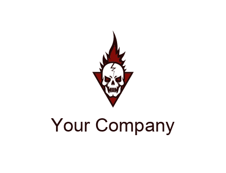triangle behind skull on flame