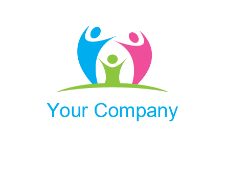happy family with hands up symbol