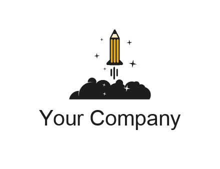 pencil as rocket with smoke and stars