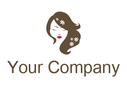 flowers ornament on hair of woman head beauty logo icon