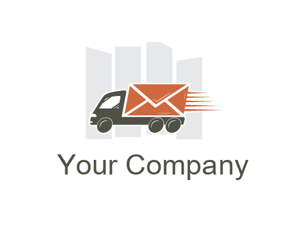 skyscrapers behind truck with envelope
