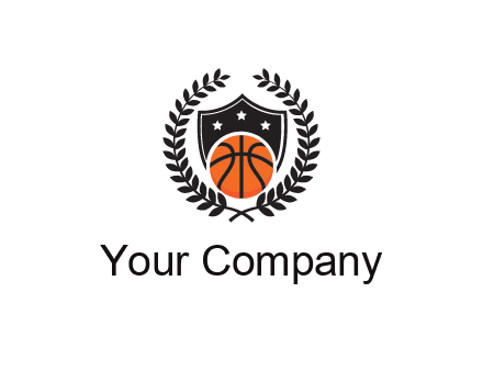shield behind basketball with leaves