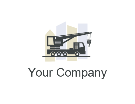 abstract skyscrapers behind crane truck