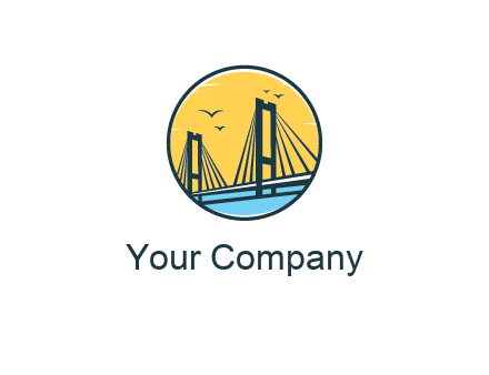 cable bridge with sea and birds in circle