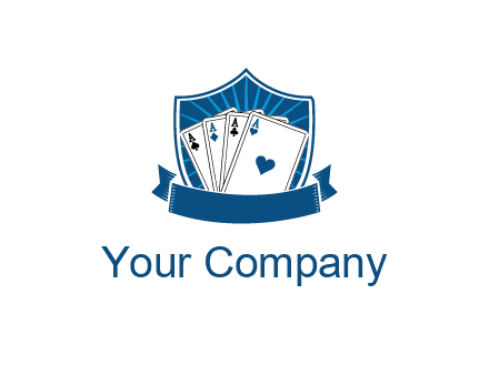 playing card in shield with banner