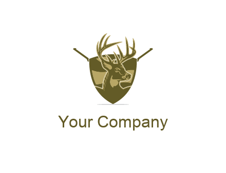 deer head in shield with gun