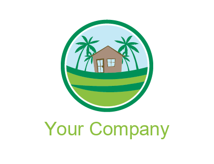 palm trees behind house in circle frame