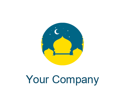 mosque with star and moon in circle frame