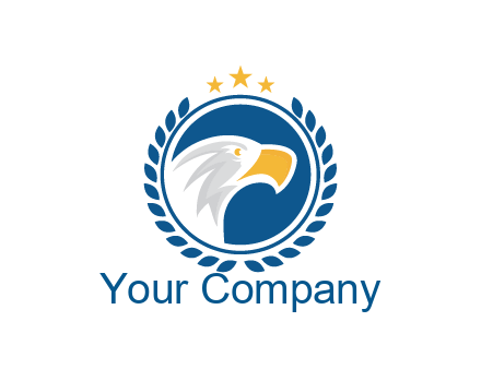 negative spacing side view eagle head in circle with wreath and stars
