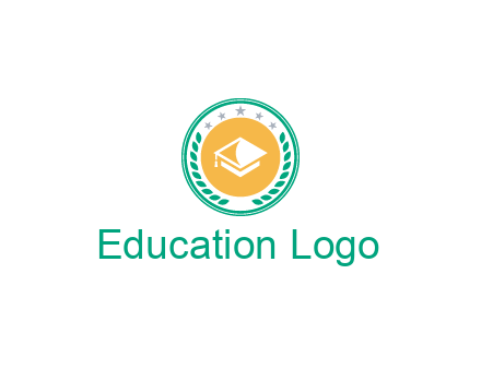 graduation hat in circle with wreath and stars