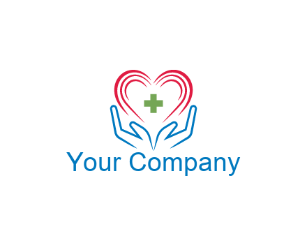line art hands and heart with first aid sign