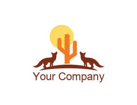 sun behind cactus with foxes