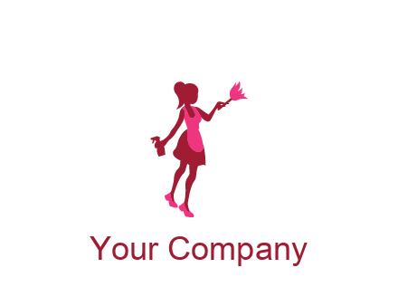lady wearing apron holding brush cleaning logo