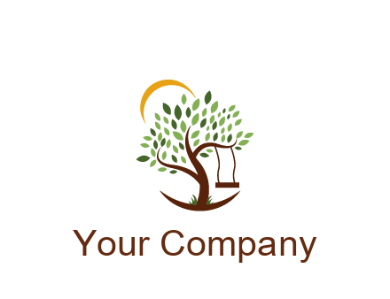 tree with swing and sun nature logo