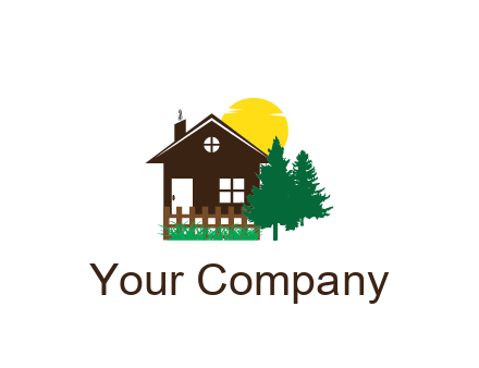 house with sun and trees housing logo