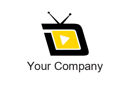Play button is placed inside a TV forming letter d shape