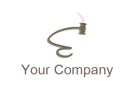 gavel forming the letter e logo