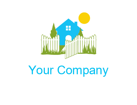 fence and house with trees sun real estate logo