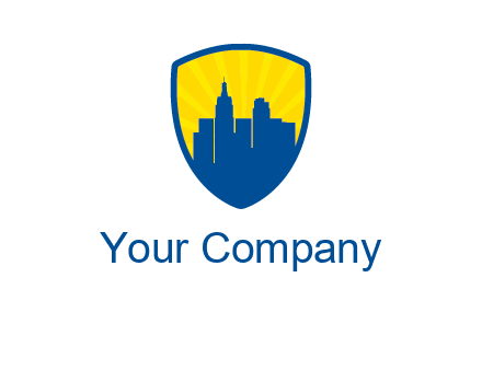 rays and buildings in shield insurance logo
