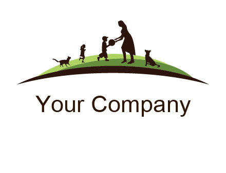 animals children playing with teacher illustration